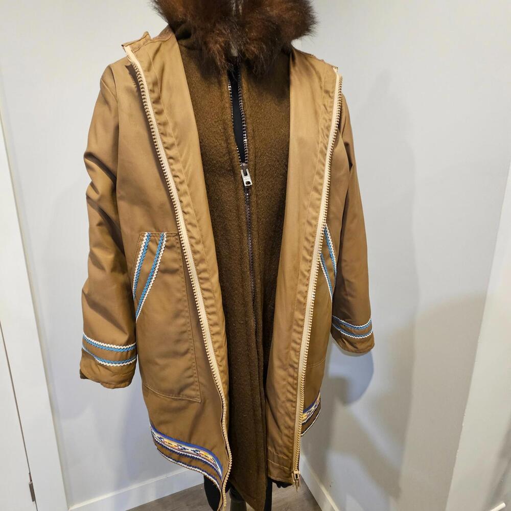 Rare Vintage Hudson’s Bay 2pce Inuvik Arctic Parka Wool Inuit Applique Fur Trim